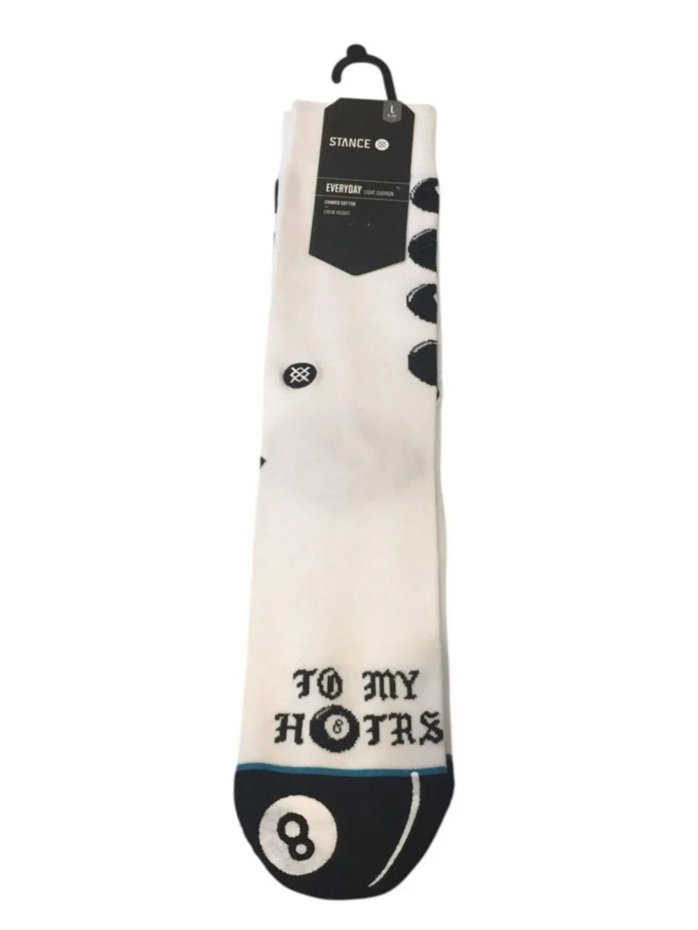 Stance H8Ters Men's Size Large 9-12 Pool Ball 8 Crew Socks Black White